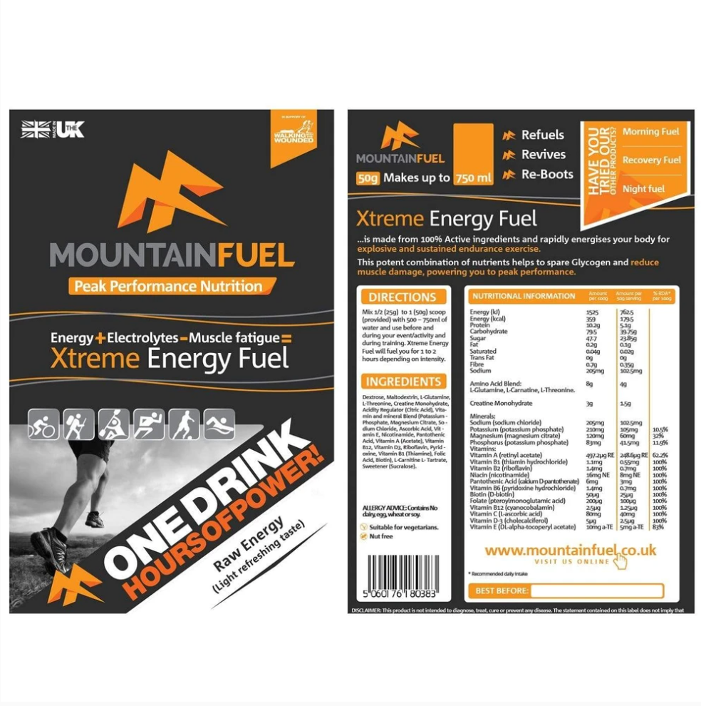 Mountain Fuel Xtreme Energy Fuel - 50g sachets - 3 Flavours