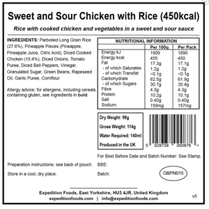 Expedition Foods Sweet and Sour Chicken with rice 450KCAL