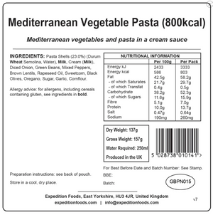 Expedition Foods Mediterranean Vegetable Pasta 800KCAL