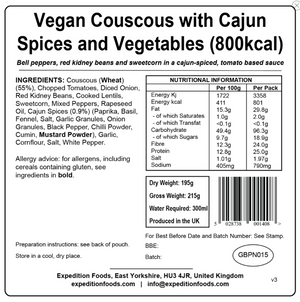 Expedition Foods Vegan Couscous with Cajun Spices 800KCAL