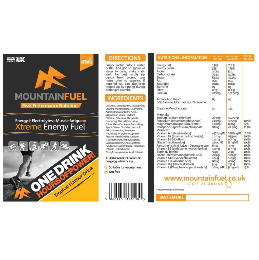 Mountain Fuel Xtreme Energy Fuel - 1.5kg (30+ serve) Bags - 3 Flavours