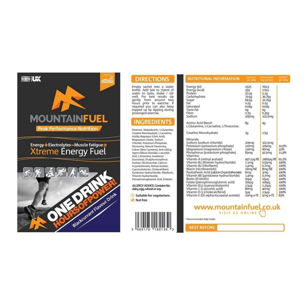 Mountain Fuel Xtreme Energy Fuel - 50g sachets - 3 Flavours
