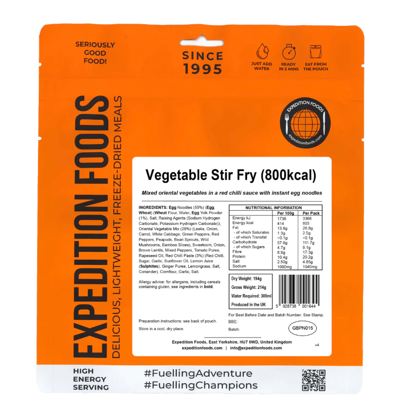 Expedition Foods Vegetable Stir Fry 800KCAL