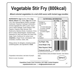 Expedition Foods Vegetable Stir Fry 800KCAL