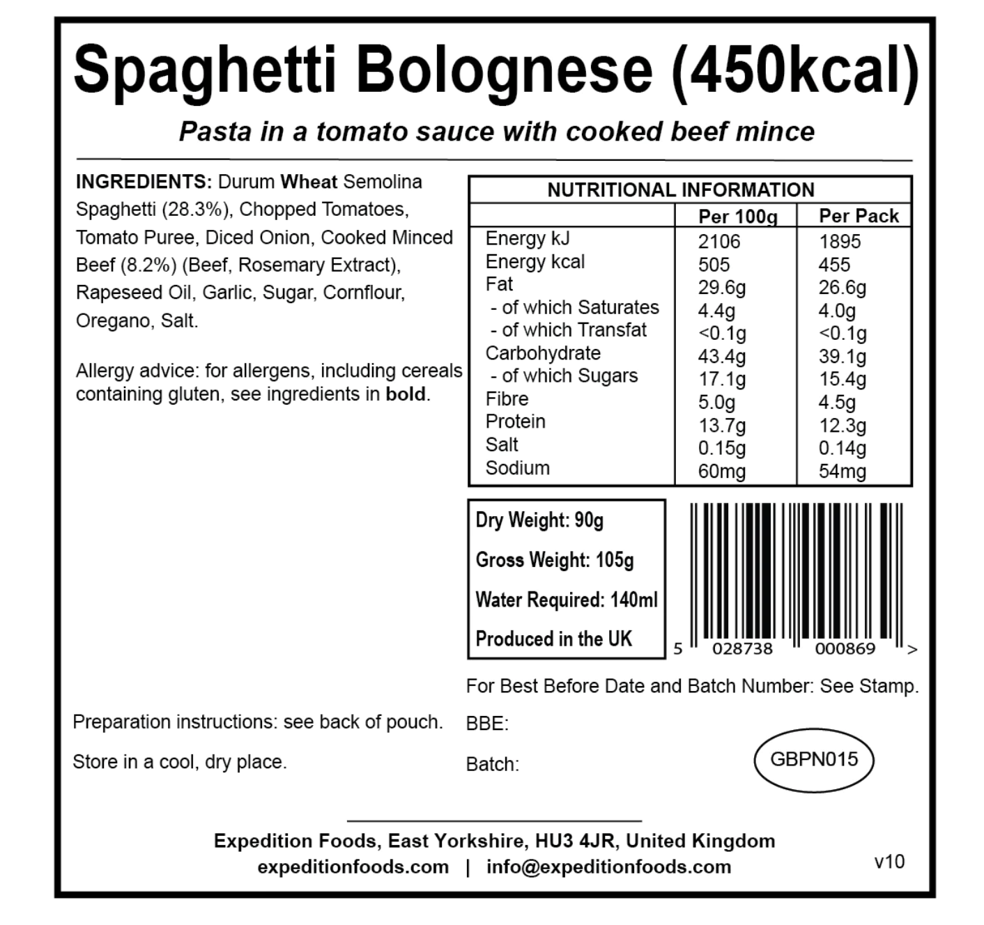 Expedition Foods Spaghetti Bolognese 450KCAL