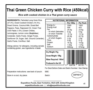 Expedition Foods Thai Green Chicken Curry with Rice 450KCAL