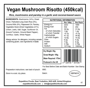 Expedition Foods Vegan Mushroom Risotto 450KCAL